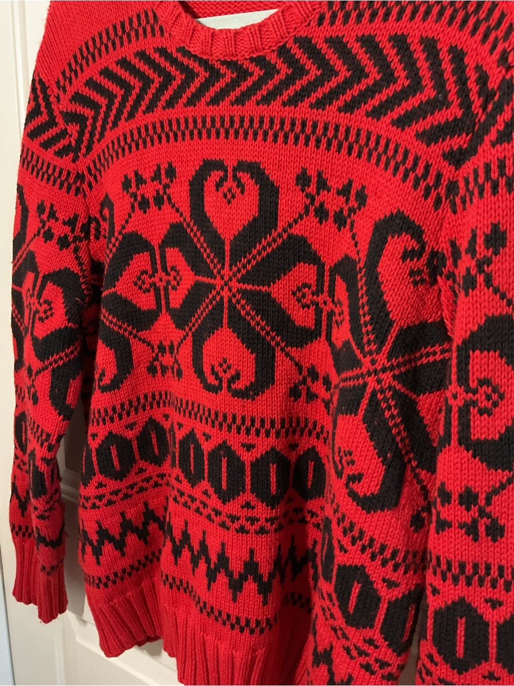 Lauren Ralph Lauren XL Red Black Fair Isle Sweater Wool Blend Holiday Nordic Pul - Picture 5 of 8